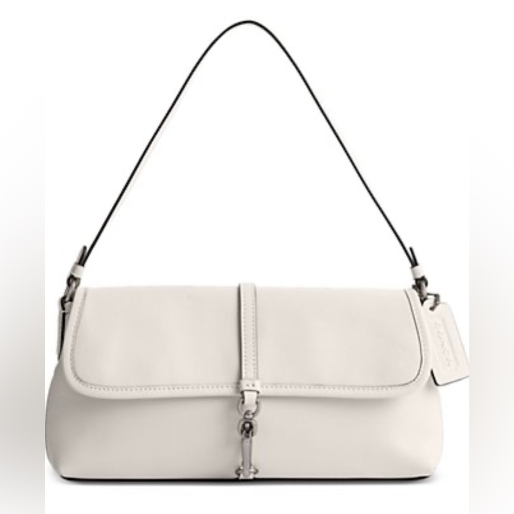 COACH NWT Hamptons Small White Leather Shoulder Bag with Flap Closure - Picture 2 of 10